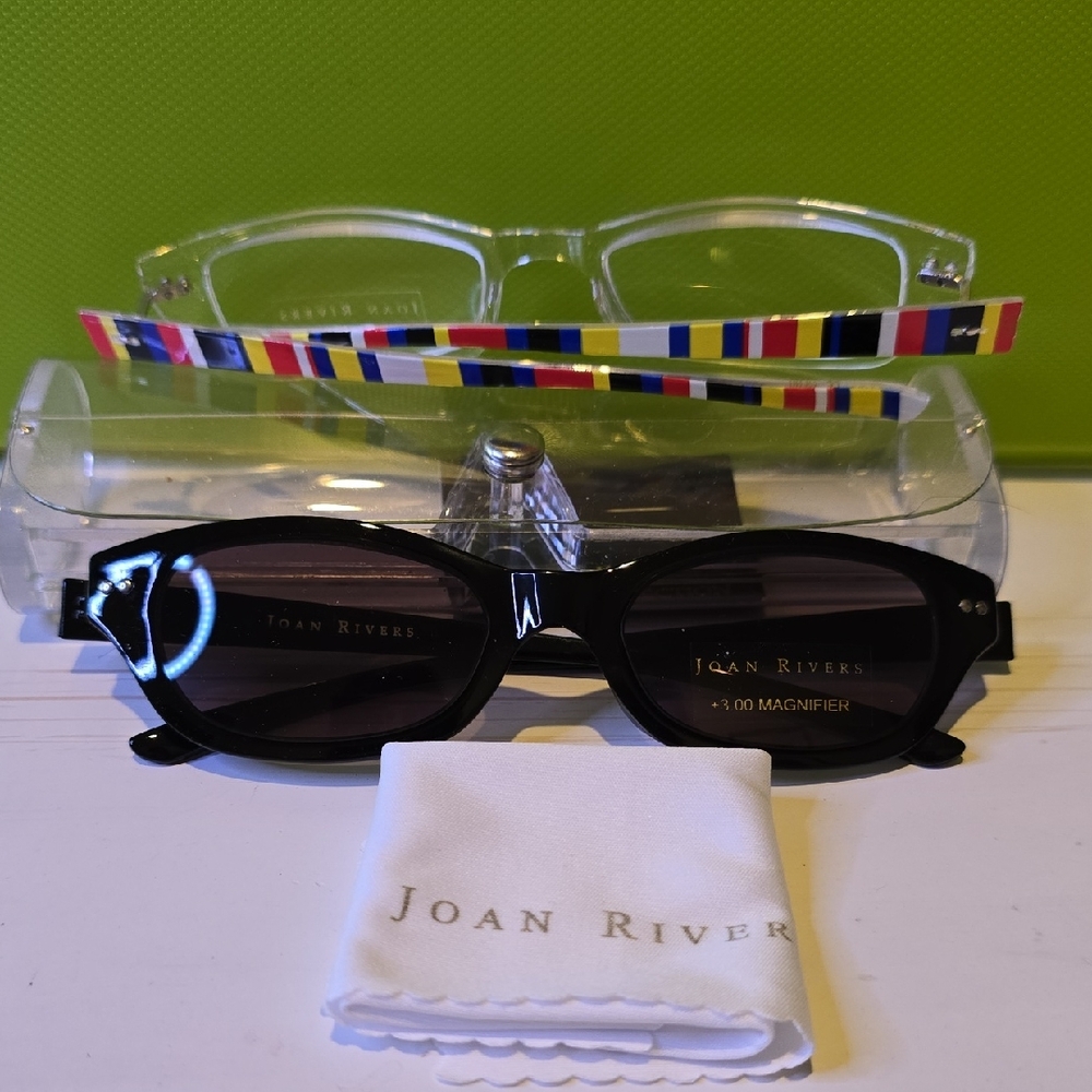 2 Joan Rivers Kids Black Sunglasses and a Clear Frame W/Multicolor Stripe Arms